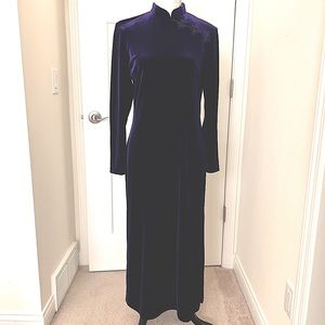 Vtg KC Spencer Royal Purple Velvet Long-Sleeved Cheongsam w/Side Slit Sz 12